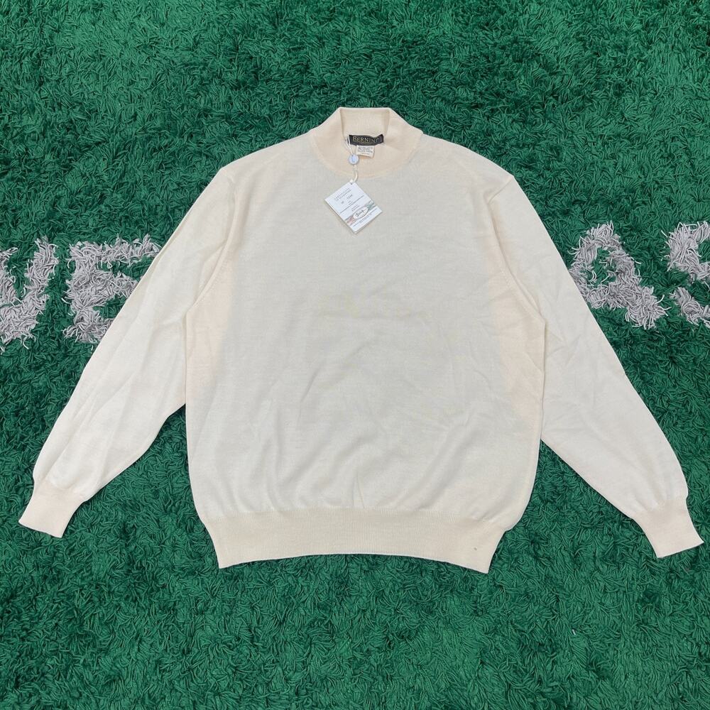 New W Tags Bernini 100% Wool Mock Neck Knit Sweater Pullover Size XL Cream B11